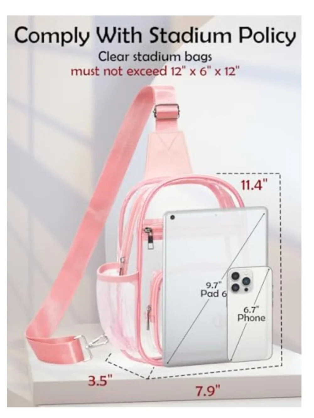 Clear Crossbody Sling Bag for Stadium Events Concerts Approved PVC Adjustable
